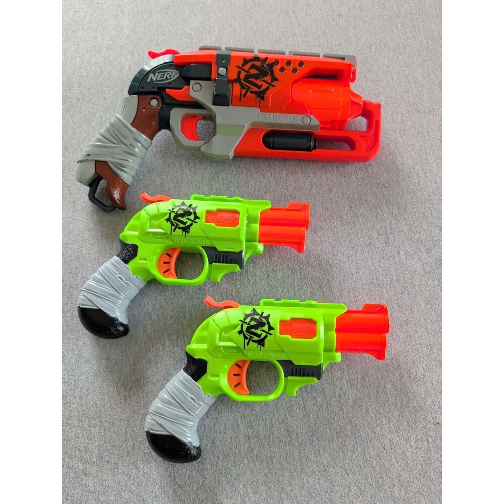 Nerf Lot of 3 Hammershot And Zombie Strike Double Strike Blaster A6562